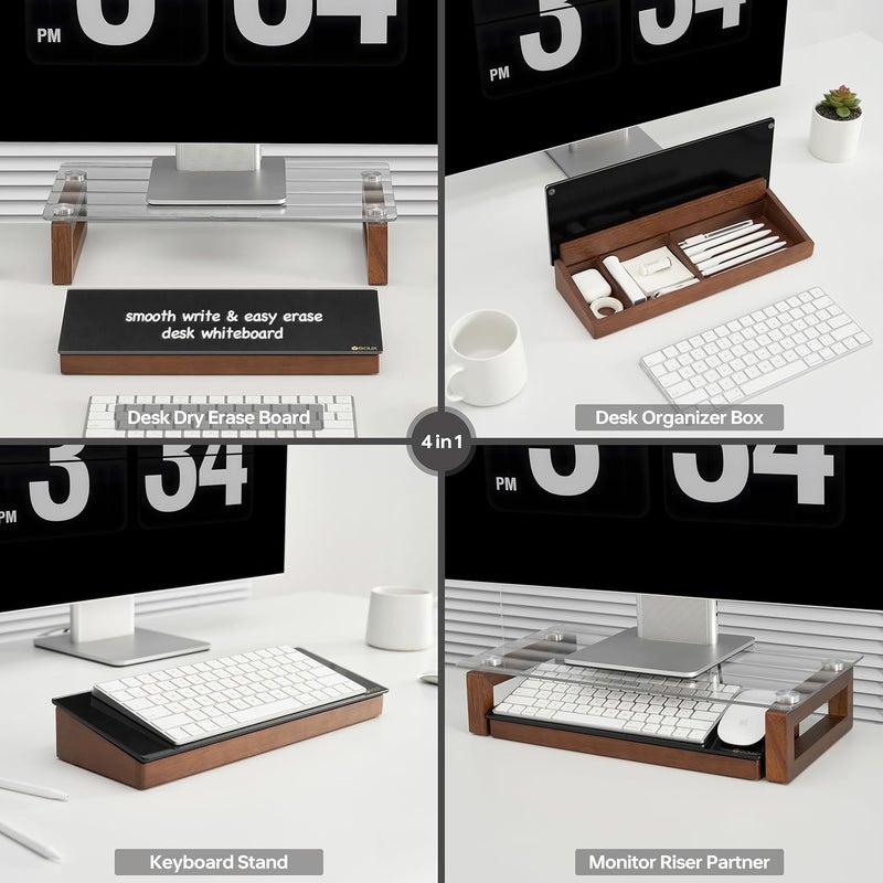 YEOUX Desktop Black Glass Dry Erase Board with Wood Organizers for Small Office Supplies, Desk Whiteboard with Drawer for Home Office Cubicle, Accessories Included, - Image 5